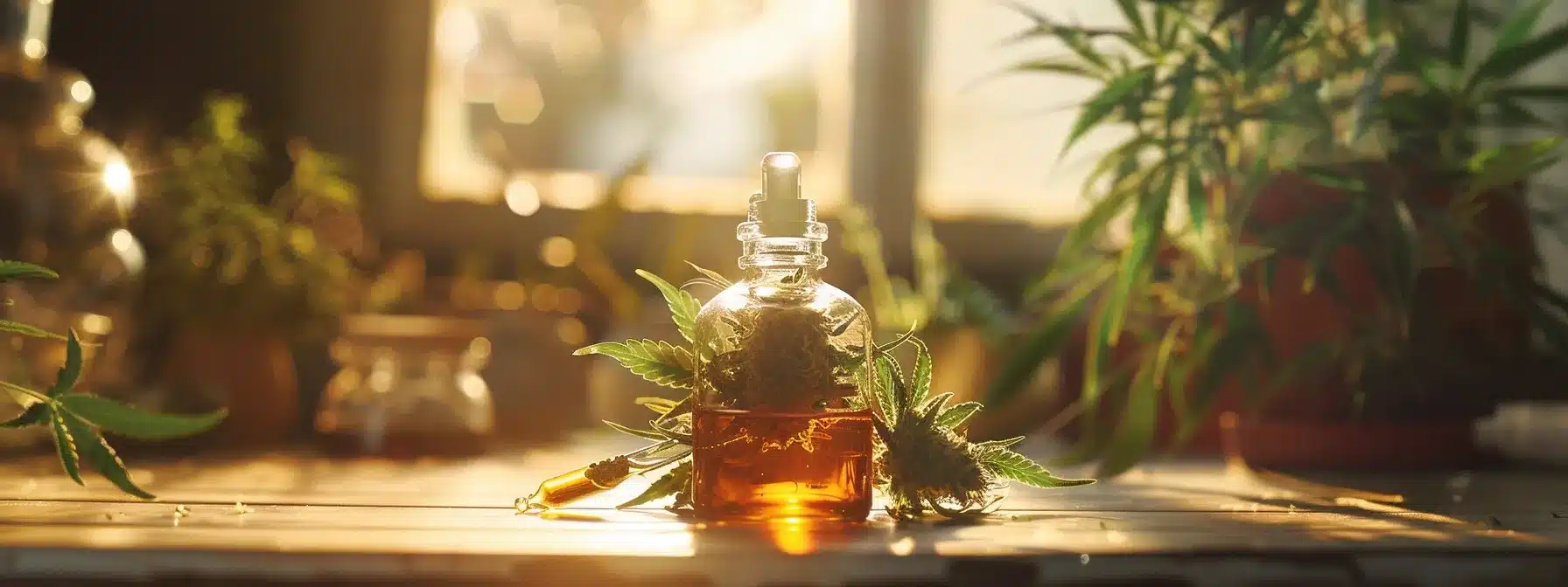 a dropper filled with cannabis tincture resting on a countertop.