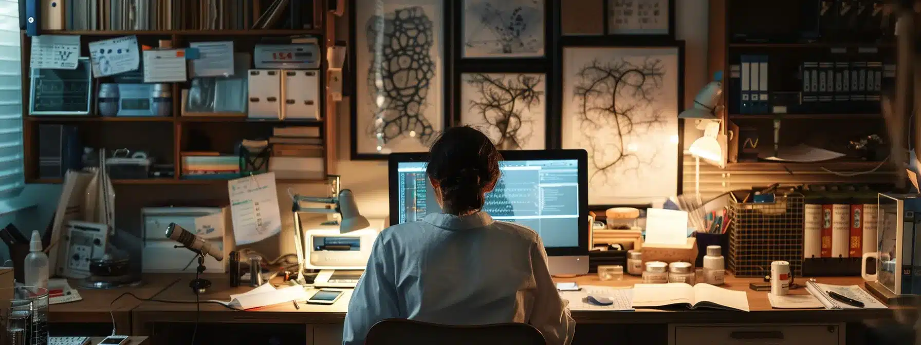 a person at a desk surrounded by medical professionals, research articles, and user testimonials, making informed decisions about rso treatment for cancer.